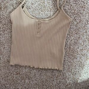 American Eagle Outfitters Tan Ribbed Scoop Neck Crop Tank Top